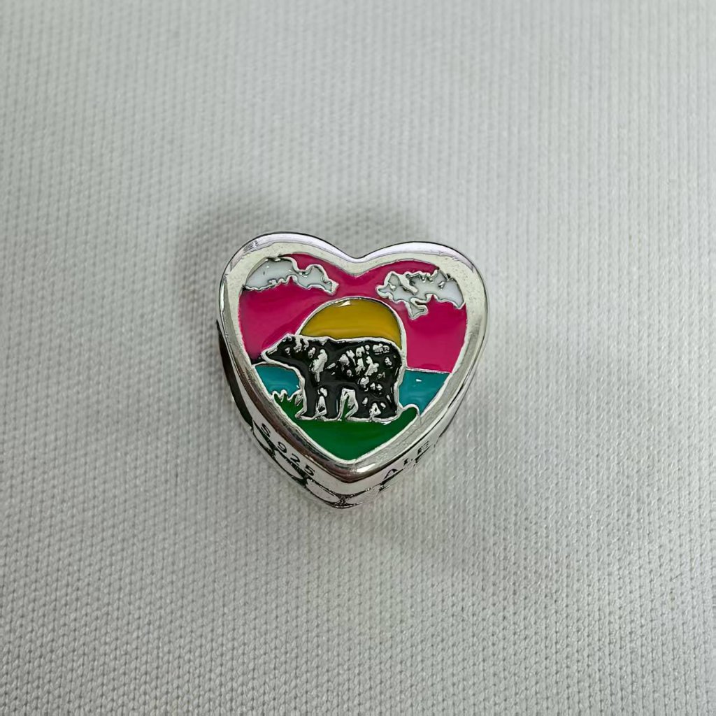 Pandora New Bern Bear Exclusive Travel Heart Charm Pendant, S925 Silver Jewelry